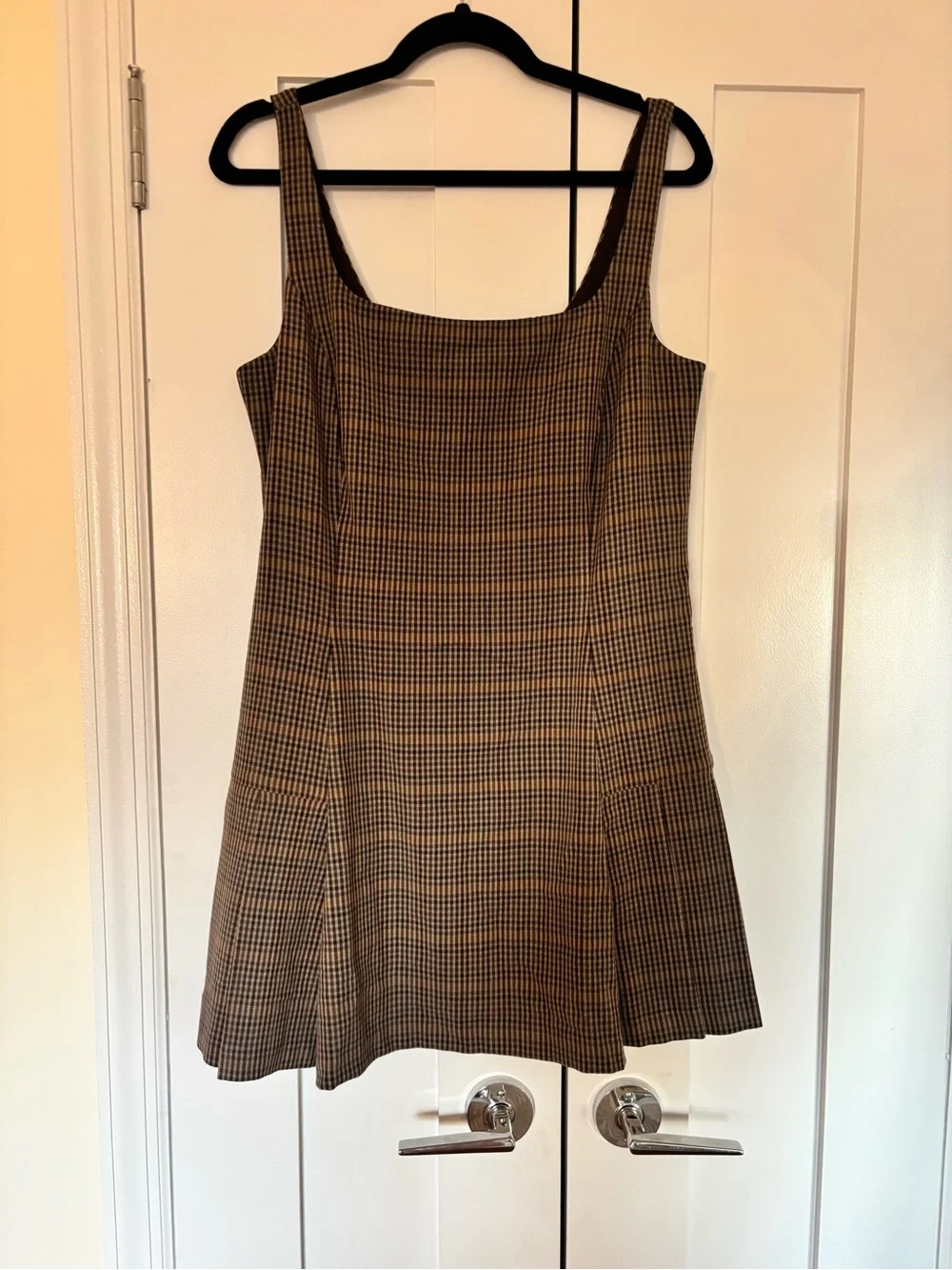 GAP Brown Plaid Square-Neck Pleated Mini Dress - Picture 5 of 8